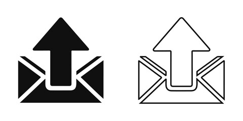 An email with an up arrow black silhouette vector icon design