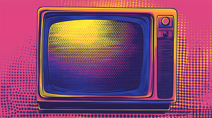 Poster - Retro halftone television set, antique television in a dotted pop art design