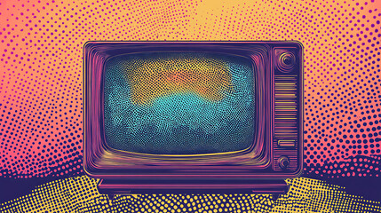 Poster - retro halftone television set, antique television in a dotted pop art design