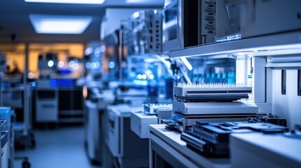 Poster - Close-up of a Laboratory Machine with Test Tubes in a Modern Lab