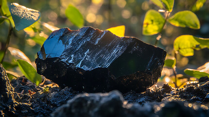 Poster - Pristine Shilajit: Detailed View of Nature's Healing Resin in the Sun