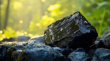 Aufkleber - Pristine Shilajit: Detailed View of Nature's Healing Resin in the Sun
