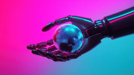 Poster - Futuristic Robot Hand Holding Holographic Earth