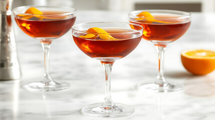 Poster - Negroni cocktail, The drink has a rich amber hue, decorated with orange zest