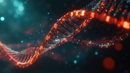 Poster - Illuminated DNA Double Helix with Glowing Particles