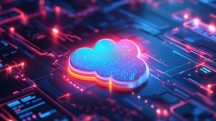 Poster - Glowing Cloud Symbol on Abstract Circuit Board