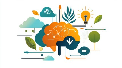 Poster - Electric Brain with Vibrant Energy and Circuits