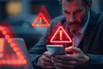 Online security alert, cyber attack, system error, data breach warning, network vulnerability, illegal connection, compromised information
