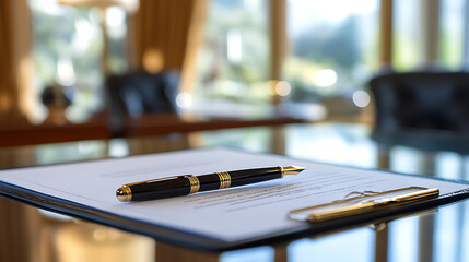 Aufkleber - Fountain pen and proposal document on a desk with glass
