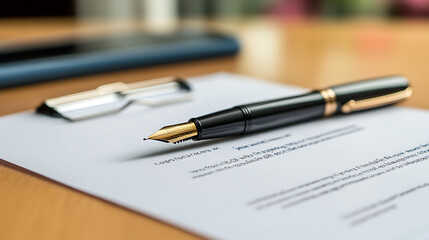 Aufkleber - Fountain pen and proposal document on a desk with glass