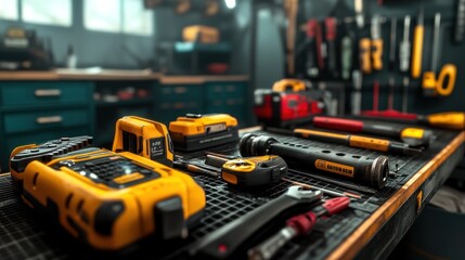 Poster - Close-up of Assorted Tools on a Workbench