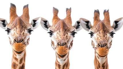Poster - Close-up Portraits of Giraffes Showcasing Their Unique Features Generative AI