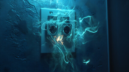 Poster - Electrical outlet fire caused by short circuit in wall socket