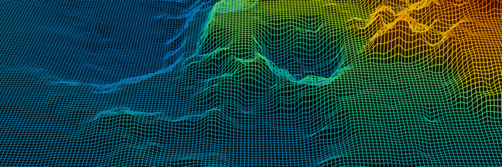 Canvas Print - Elevation color of island. Gradient color grid mountain