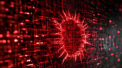 Aufkleber - Digital screen with a red glowing crack, representing cybersecurity breach or data leak risk in modern technologies