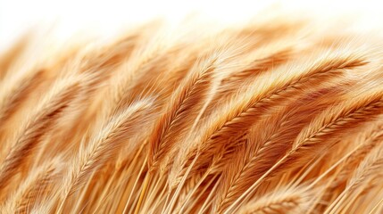Wall Mural - close-up of golden wheat stalks against a white background.