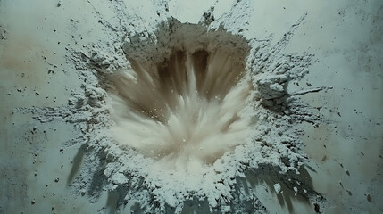 Poster - A hole bursting through the design of a wall backdrop that explodes