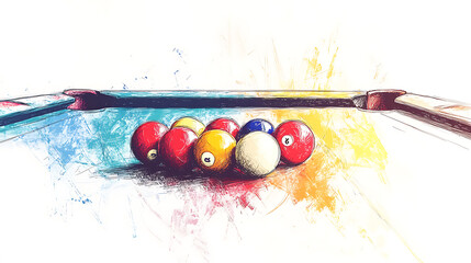 Aufkleber - A clipart picture of a billiard table, The background is white in color, A crayon drawing represents the style or artwork