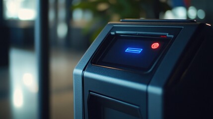 Poster - Close-up of a Modern Security Gate with a Blue Light and Red Indicator