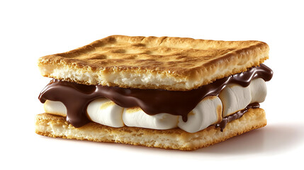 Poster - perfectly toasted marshmallow sandwich oozes melted chocolate between golden graham crackers isolated on white the smore glistens temptingly embodying campfire nostalgia