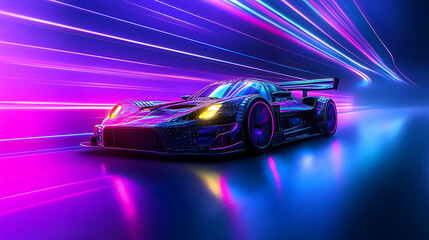 Aufkleber - neon nights sleek modern car racing through city streets vibrant trails of light exhilarating urban automotive concept 3d rendering