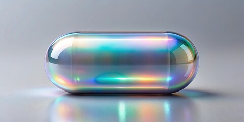 Clear capsule with holographic effect on neutral background, capsule, clear,holographic, effect, neutral, background