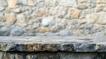 Poster - Stone table top and background of grey old concrete wall, can used for display or montage your products