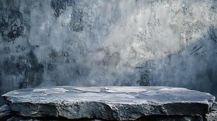 Poster - Stone table top and background of grey old concrete wall, can used for display or montage your products