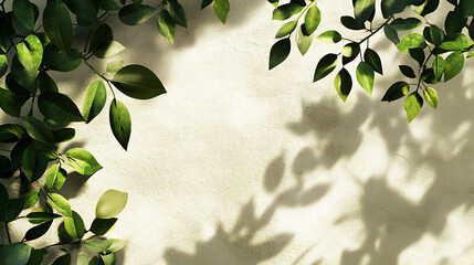 Aufkleber - Light and shadow of leaves, botanical background, Diagonal refraction of sunlight on a beige textured wall, Design of tropical leaves, tree branches, plant shade with sunlight to showcase natural prod
