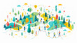 © miro - People walk winding paths through a colorful park, showing the importance of connections and community