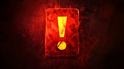 Fototapete - Concept of hacking illustrated with a caution sign showing an exclamation mark on a dark red background, highlighting security awareness
