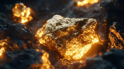 Aufkleber - Closeup of big gold nugget, Finance and business concept, Gold ore found in the mine, Trade and exchange