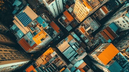 Poster - Aerial View of a Cityscape with Multicolored Roofs and Buildings