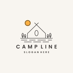 Wall Mural - camping logo line art simple minimalist vector illustration template icon graphic design.