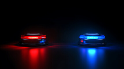 Poster - Realistic vector of blue and red flashing sirens in the dark, typically seen on police or emergency vehicles