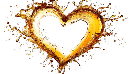 Poster - Oil splashes forming a heart shape, depicted in either olive or engine oil, isolated on a white background