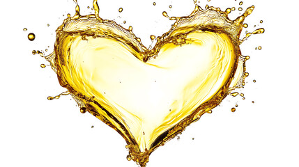 Poster - Oil splashes forming a heart shape, depicted in either olive or engine oil, isolated on a white background