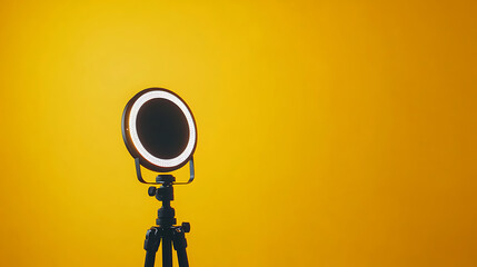 Poster - Modern tripod with a ring light and smartphone, set against a yellow background with space for text