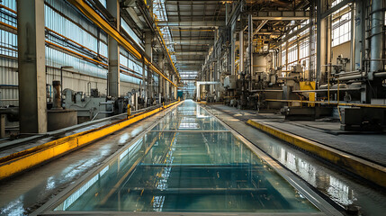 Poster - Glass factories manufacture glass for use in residential and commercial buildings, offering products in various sizes and thicknesses