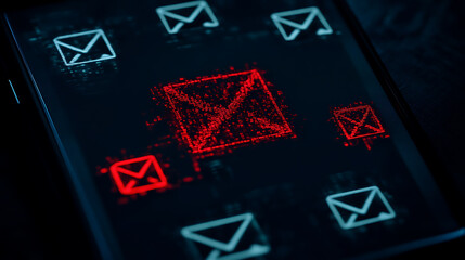 Aufkleber - Concept of SMS spam and phishing through fake text messages, highlighting the dangers of scammers, A warning alert appears on a mobile phone screen, a system hack, email breach, or virus spread