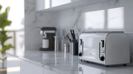 Aufkleber - Contemporary kitchen appliances, including a toaster, on a white marble kitchen counter