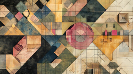 Poster - An imaginary cadastral map showing buildings, land parcels, and vacant plots, reflecting themes of land records and property registration