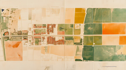 Poster - An imaginary cadastral map showing buildings, land parcels, and vacant plots, reflecting themes of land records and property registration