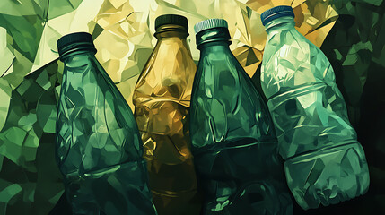 Poster - An illustration of crumpled plastic bottles, representing unhygienic, discarded waste, emphasizing environmental contamination with a focus on recycling