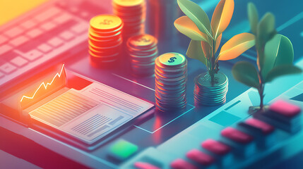 Poster - A financial concept illustration focusing on multiple income streams, including passive investments such as interest, and mutual funds