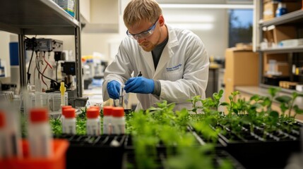 Aufkleber - Scientist in Lab Coat Examining Plant Samples in a Tray