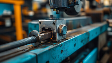 Aufkleber - A close-up of workpieces and a jig fixture using a manual quick clamp for electric MIG robotic welding in a factory setting