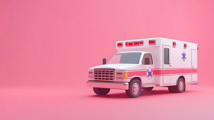 Aufkleber - 3D rendering of an ambulance emergency icon, placed against a pastel pink background