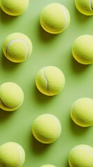 Poster - Multiple tennis balls are arranged on a vibrant green background, forming a visually appealing pattern that evokes the spirit of the sport