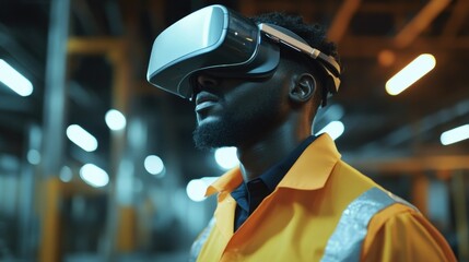 Poster - A Man in a Yellow Jacket Wearing Virtual Reality Glasses